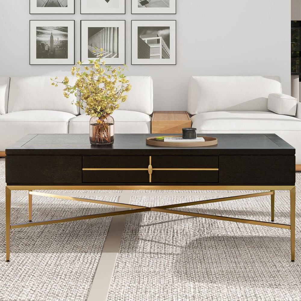Jennifer Taylor Home Kingsly Storage Coffee Table in Espresso Black and Gold, , large