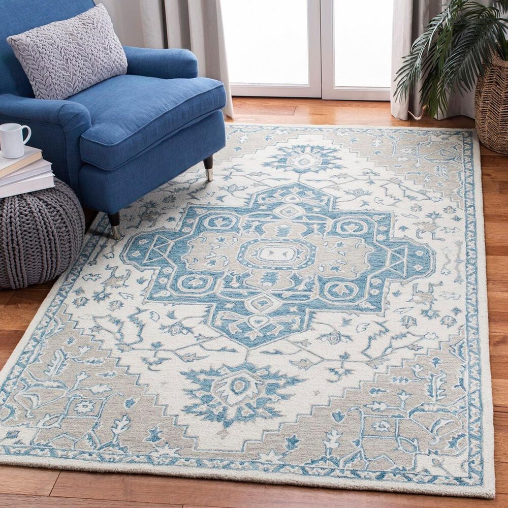 Safavieh Micro-Loop MLP213M 9&#39; x 12&#39; Ivory and Blue Area Rug, , large