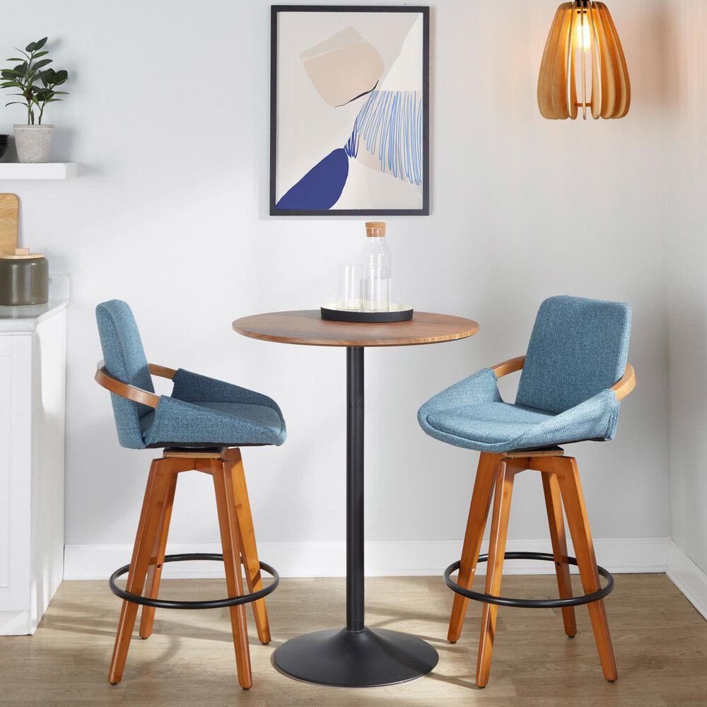 Lumisource Cosmo Swivel Counter Stool with Blue Noise Cushion in Walnut and Black, , large
