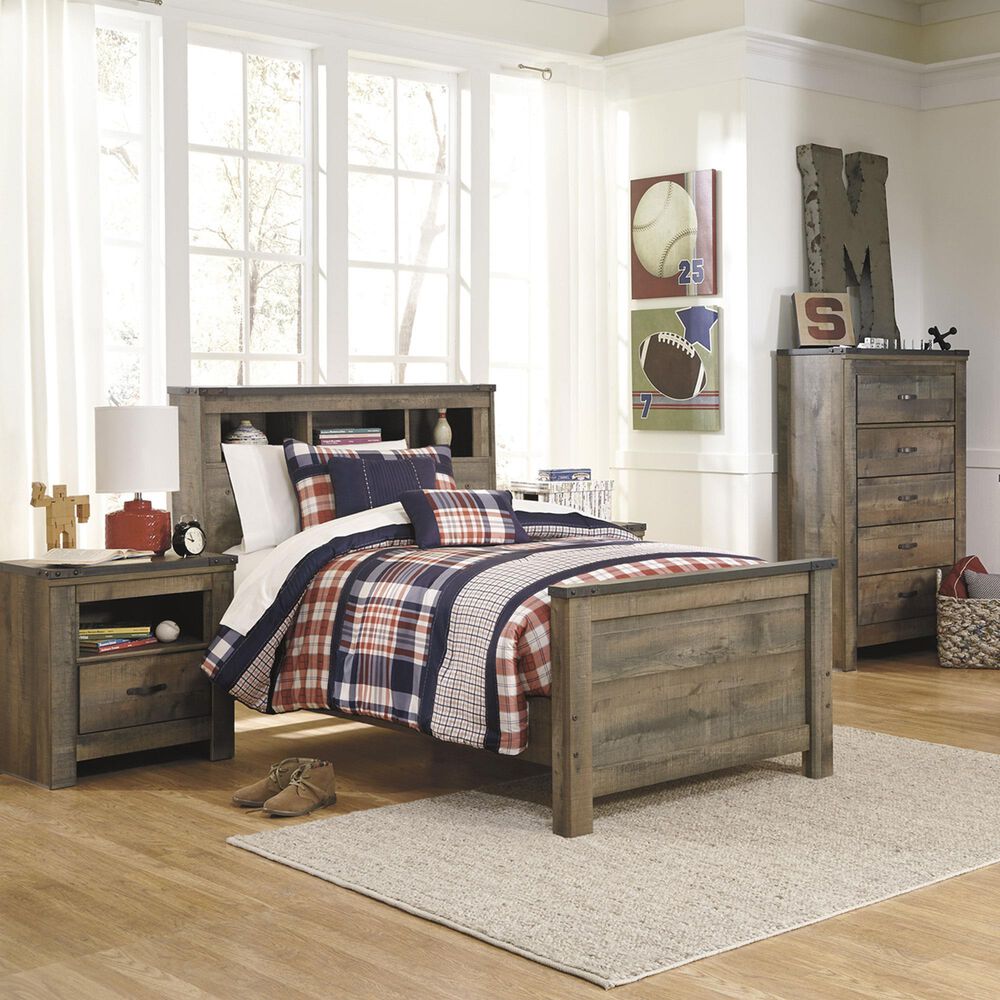 Ashley Trinell Twin Bookcase Bed in Replicated Oak Grain, , large