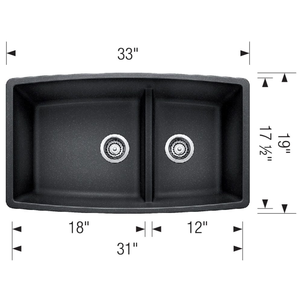 Blanco Performa Medium 1-3/4 Low Divide Double Bowl Kitchen Sink in Volcano Gray, , large