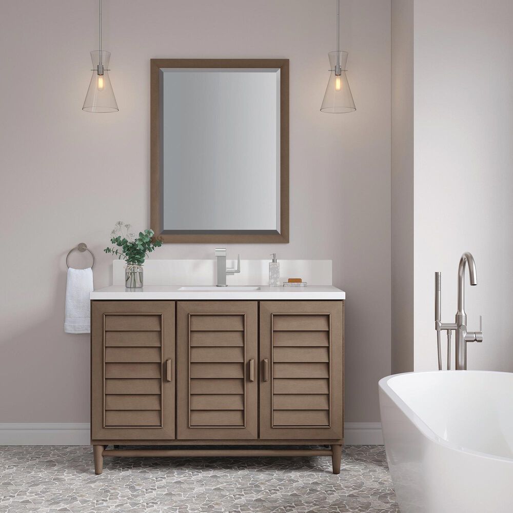 James Martin Vanities Portland 48&quot; Single Bathroom Vanity in Whitewashed Walnut with Single Hole 3 cm White Zeus Quartz Top and Rectangular Sink, , large