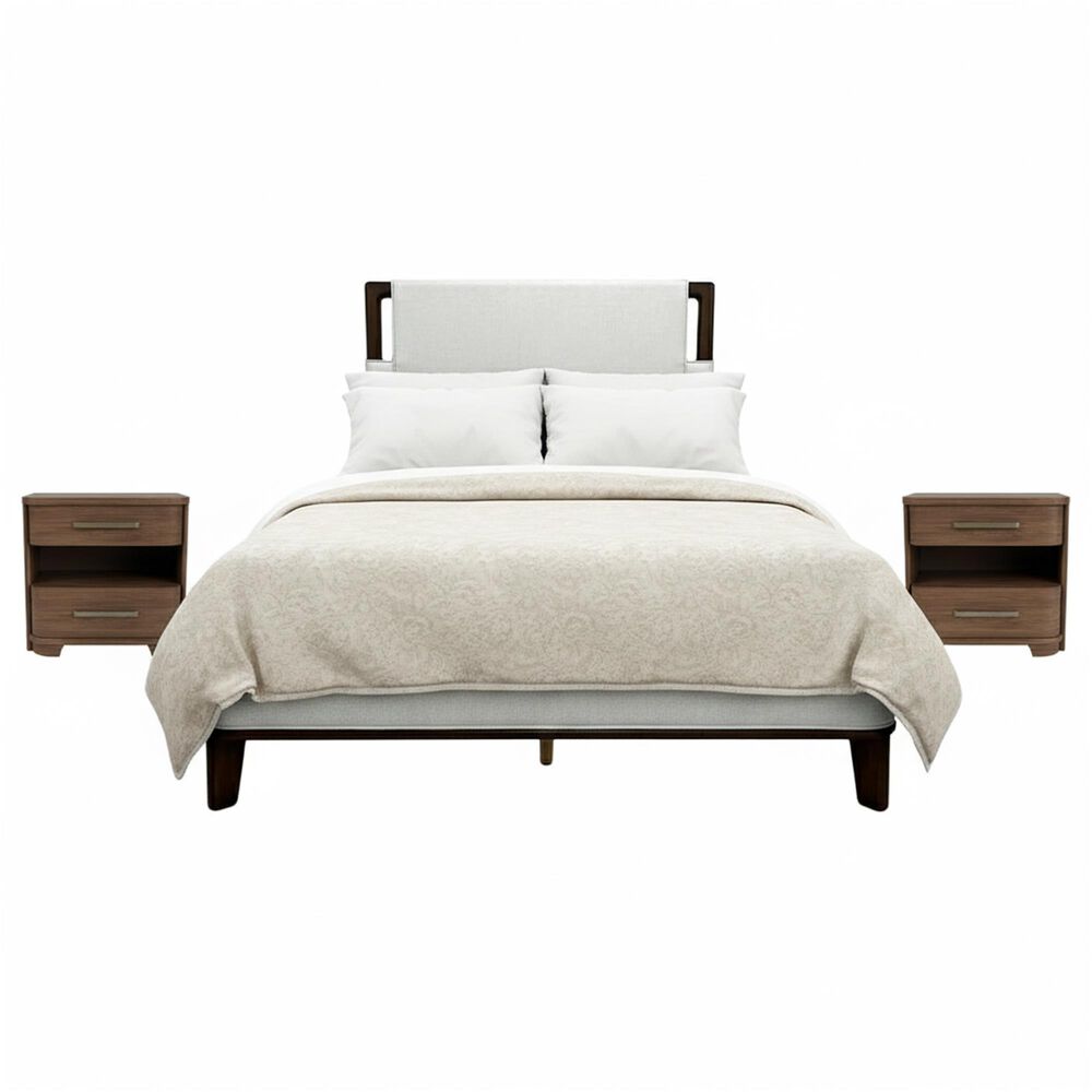 Riverside Furniture Delia Queen Panel Bed with Two Nightstands in Nouveau Walnut, , large