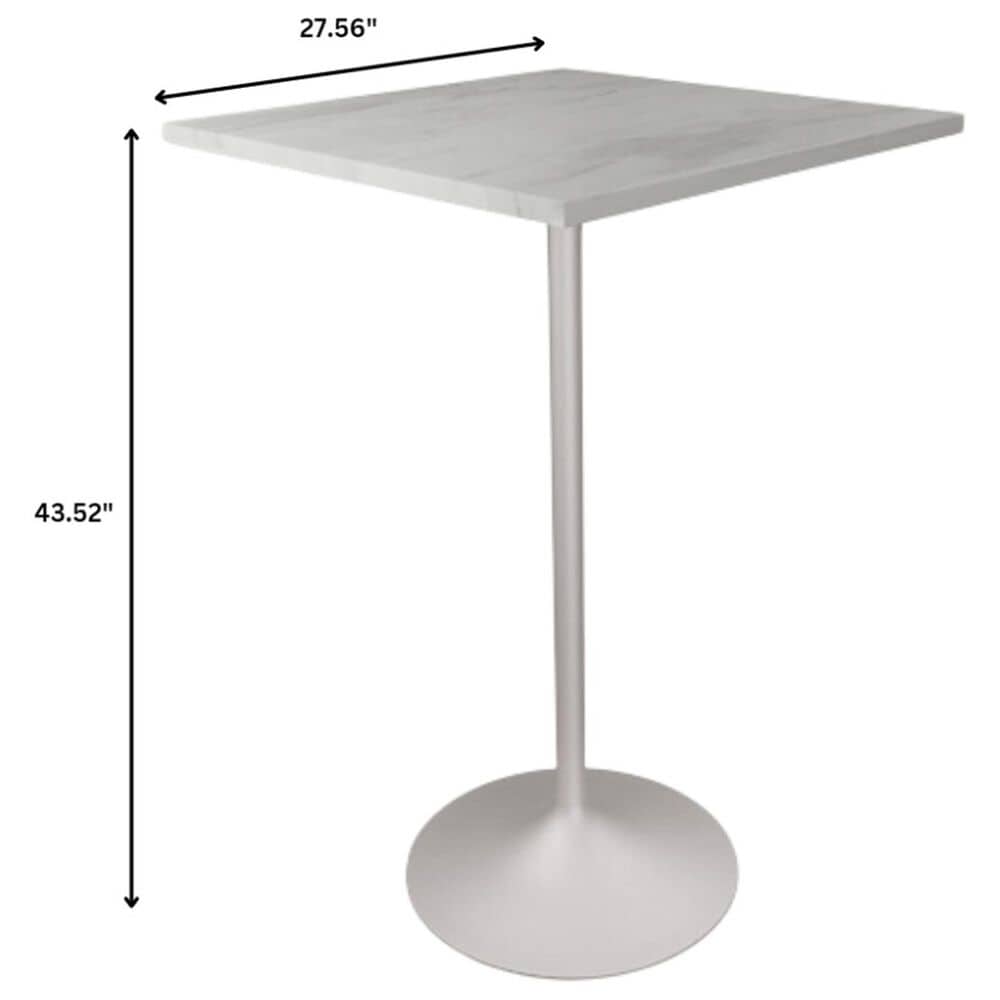 Leisuremod LeisureMod Verve Collection Modern Bar Height Table White Base with 27 Square Marbleized White Laminated  Top, , large