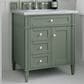James Martin Vanities Brittany 30" Single Bathroom Vanity in Smokey Celadon with 3 cm Carrara White Marble Top and Rectangular Sink, , large