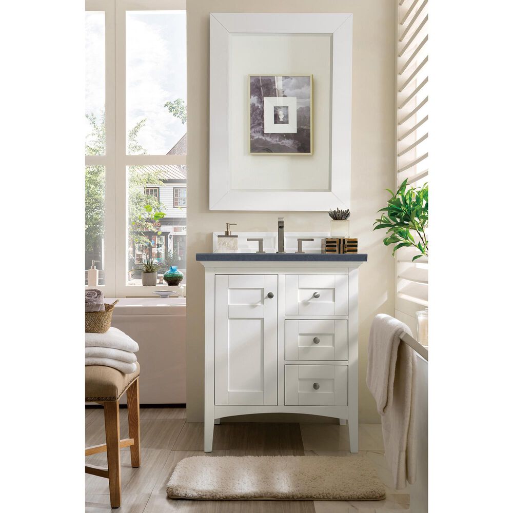 James Martin Vanities Palisades 30&quot; Single Bathroom Vanity in Bright White with 3 cm Charcoal Soapstone Quartz Top and Rectangular Sink, , large