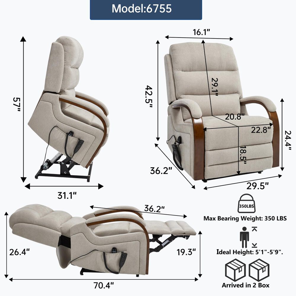 Hearth and Haven Power Lift Recliner in Beige, , large