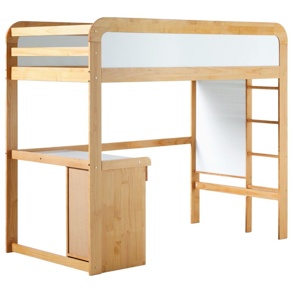 Walker Edison Adyn Twin Loft Bunk Bed with Desk in Natural Pine, , large