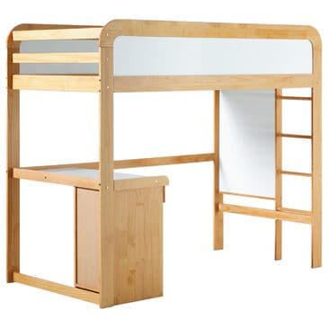 Walker Edison Adyn Twin Loft Bunk Bed with Desk in Natural Pine, , large