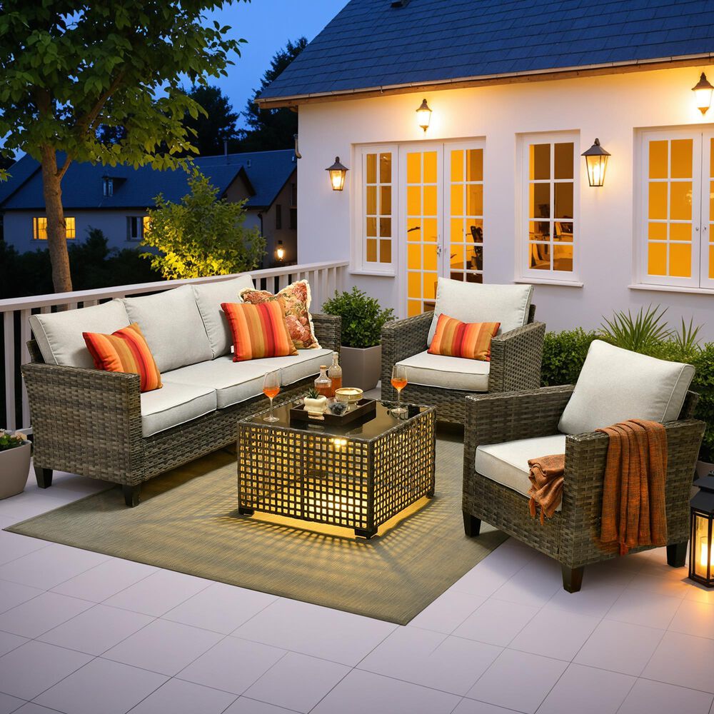 HOMLUX 4-Piece Outdoor Sofa Set in Grey, , large