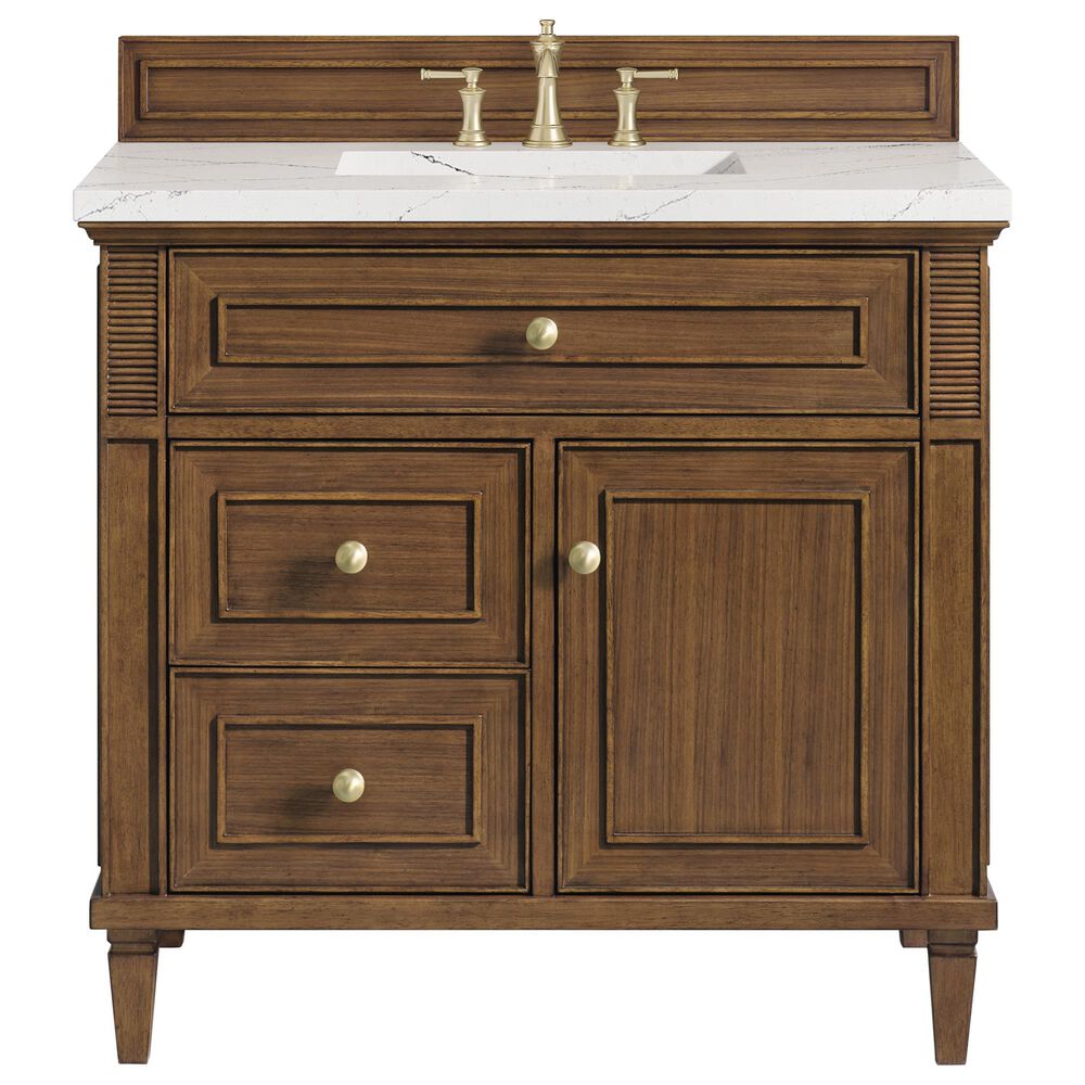 James Martin Vanities Lorelai 36&quot; Single Vanity in Mid-Century Walnut with 3 cm Ethereal Noctis Quartz Top, , large