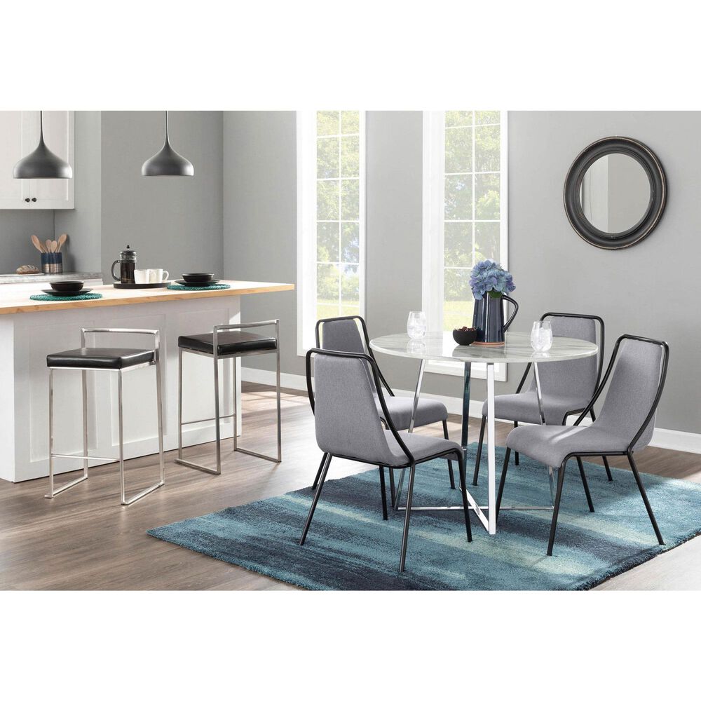 LumiSource Fuji Stackable Counter Stool with Black Faux Leather in Brushed Stainless Steel &#40;Set of 2&#41;, , large