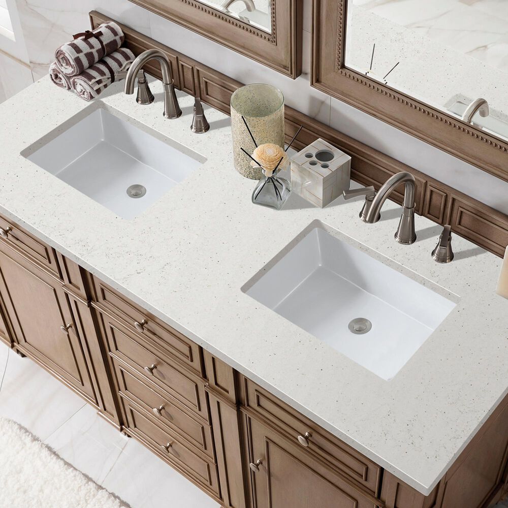 James Martin Vanities Bristol 60" Double Bathroom Vanity in Whitewashed Walnut with 3 cm Lime Delight Quartz Top and Rectangular Sinks, , large
