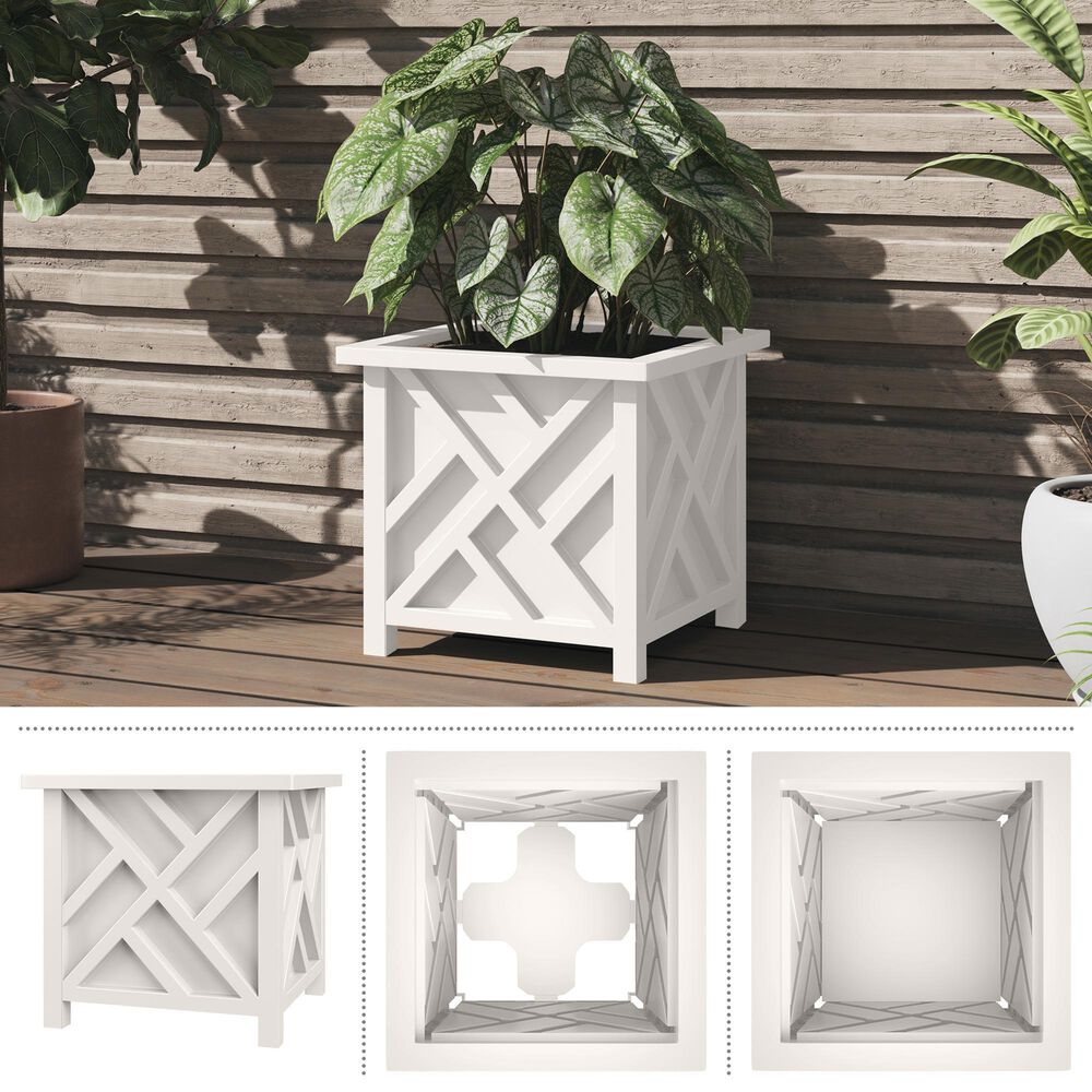 Timberlake 15.5" Lattice Design Planter Box in White, , large