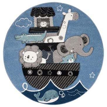 Safavieh Carousel Animals 8" Round Blue and Grey Kids Rug, , large