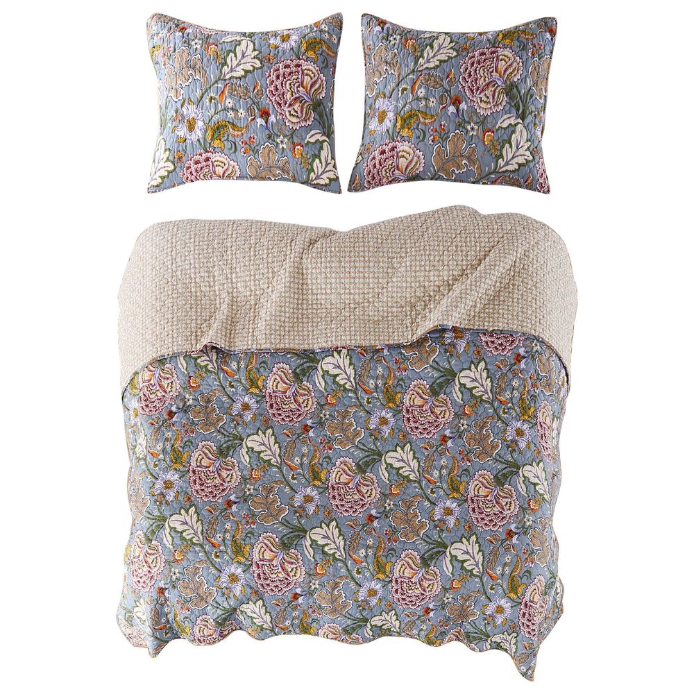 Levtex Angelica 3-Piece King Reversible Quilt Set in Greyish Blue, Taupe, Green, Blue, Burnt Orange and Maroon, , large