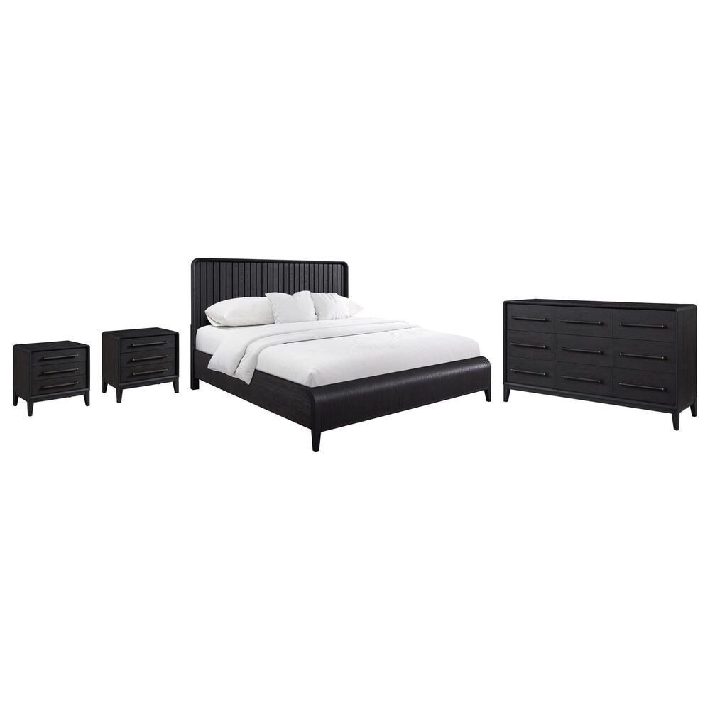Sterling Timber Elure King Waterfall Panel Bed with Dresser and 2 Nightstands in Peppercorn, , large