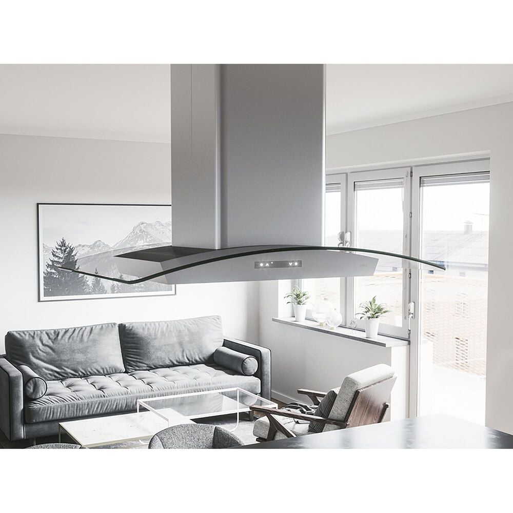 Zephyr Milano 36&quot; Island Range Hood in Stainless Steel and Glass, , large