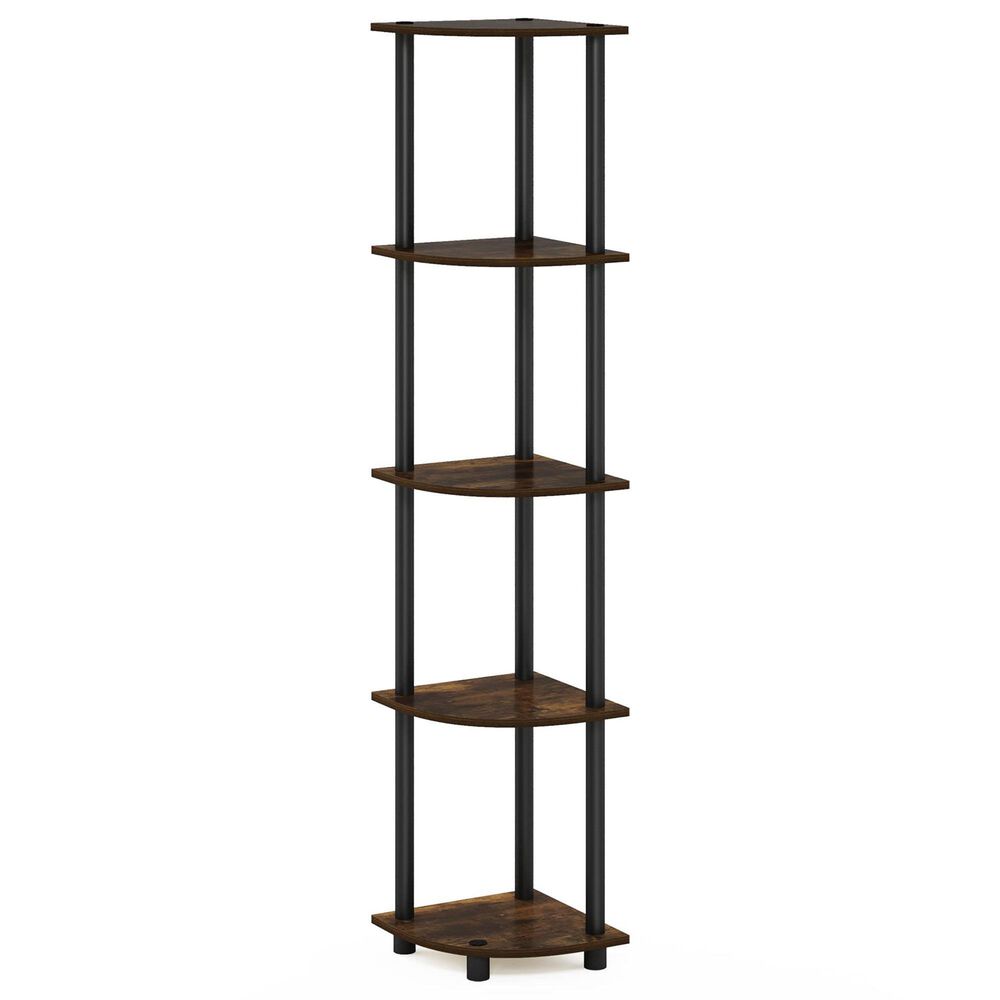 HOMLUX 5-Tier Modern Tall Corner Open Bookshelf in Amber Pine and Black, , large