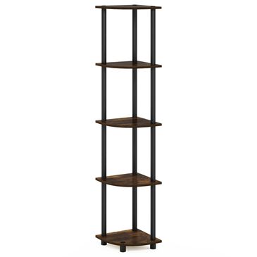 HOMLUX 5-Tier Modern Tall Corner Open Bookshelf in Amber Pine and Black, , large
