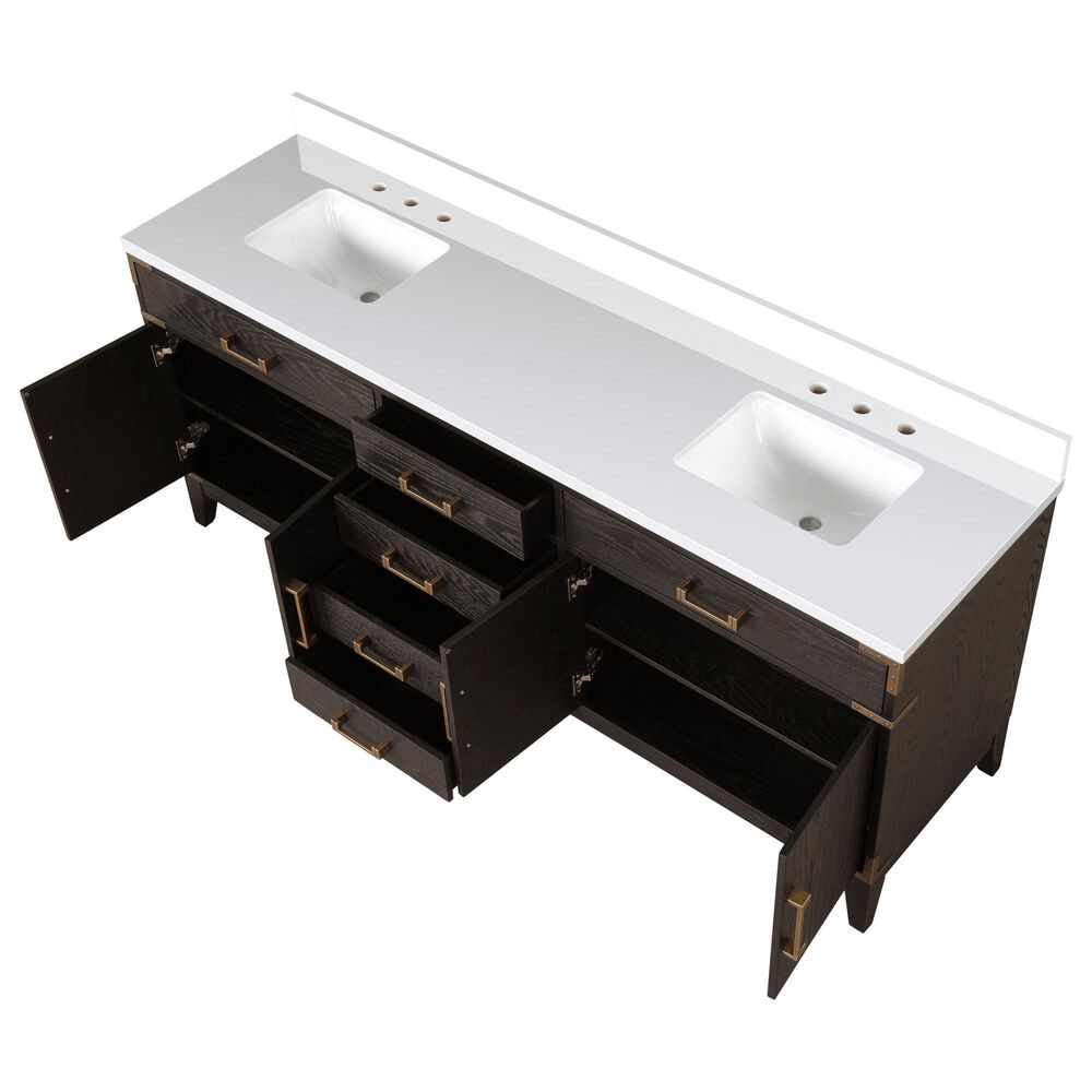 Lexora Home Laurel 80&quot; Double Bathroom Vanity in Brown Oak with White Quartz Top and Rectangular Sinks, , large