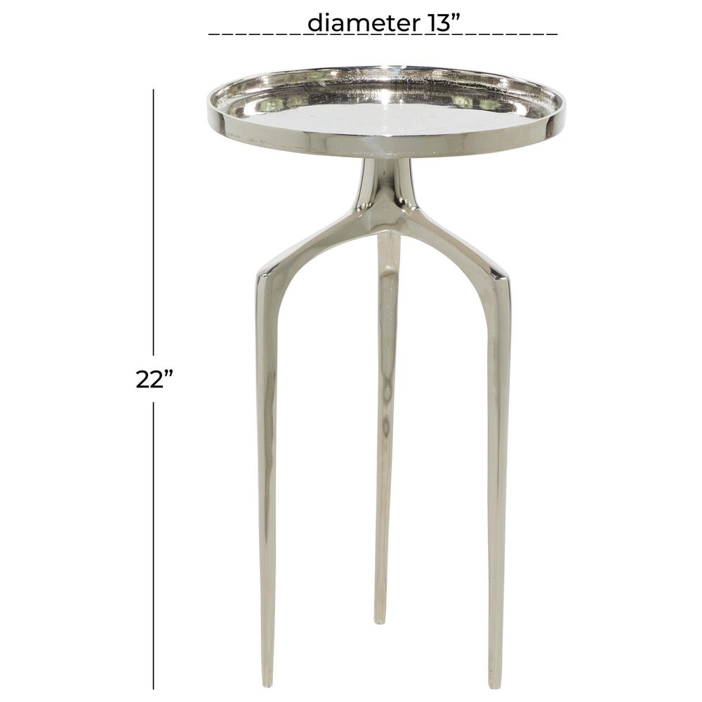 Maple and Jade 22&quot; Round End Table with 3 Tripod Legs in Polished Silver, , large