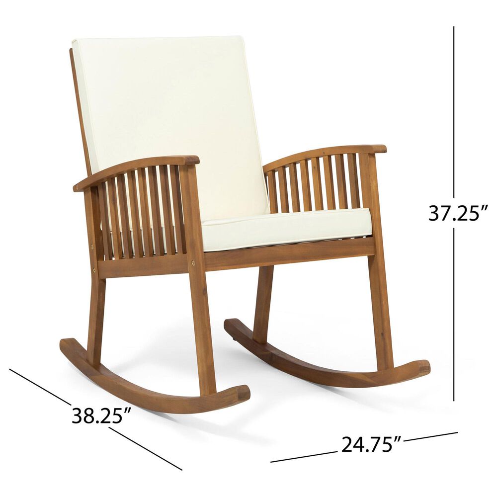 Noble House Delilah Patio Rocking Chair with Cream Cushion in Brown Patina &#40;Set of 2&#41;, , large