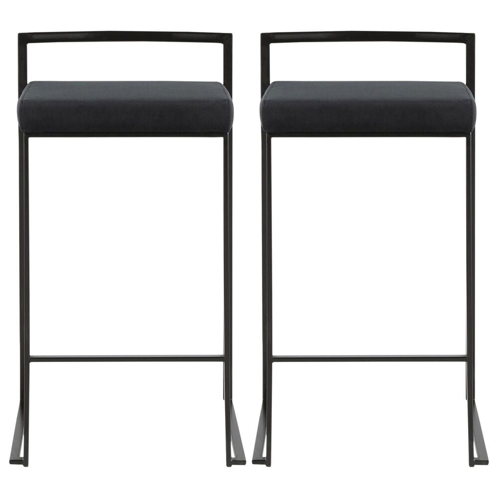 Lumisource Fuji Stackable Counter Stool with Black Velvet Cushion in Black &#40;Set of 2&#41;, , large