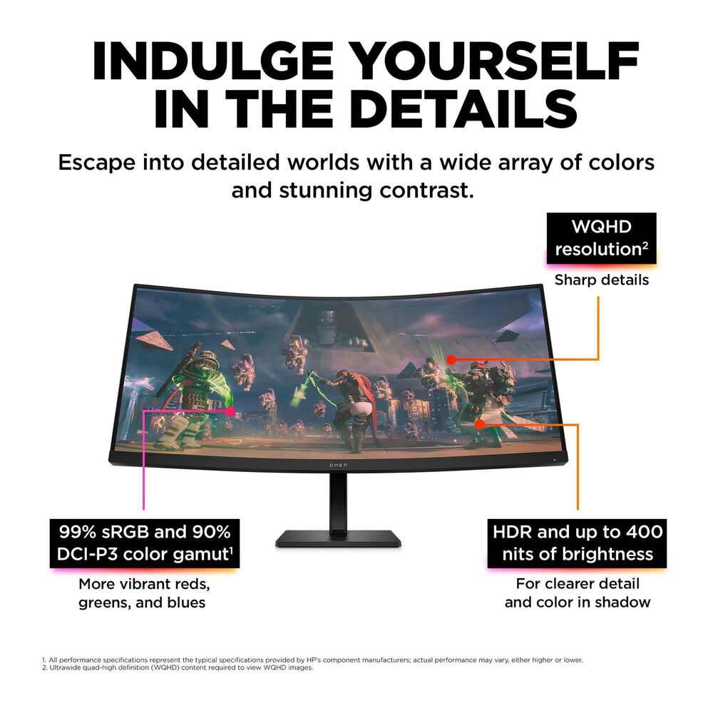 HP 34&quot; WQHD 165Hz Curved Gaming Monitor in Black, , large