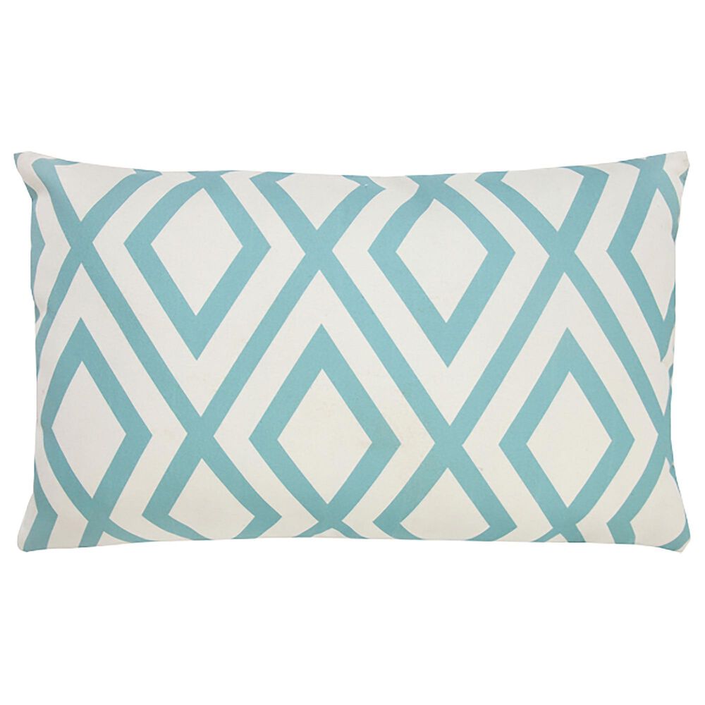 L.R. RESOURCES 14" x 20" Diamond Outdoor Pillow in White and Teal, , large