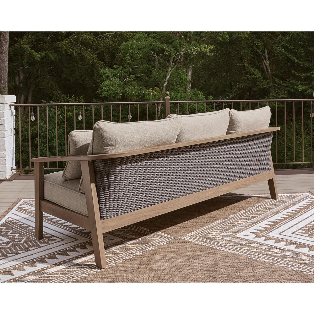 Ashley Harmony Headlands Outdoor Sofa with Cushion in Natural and Gray, , large