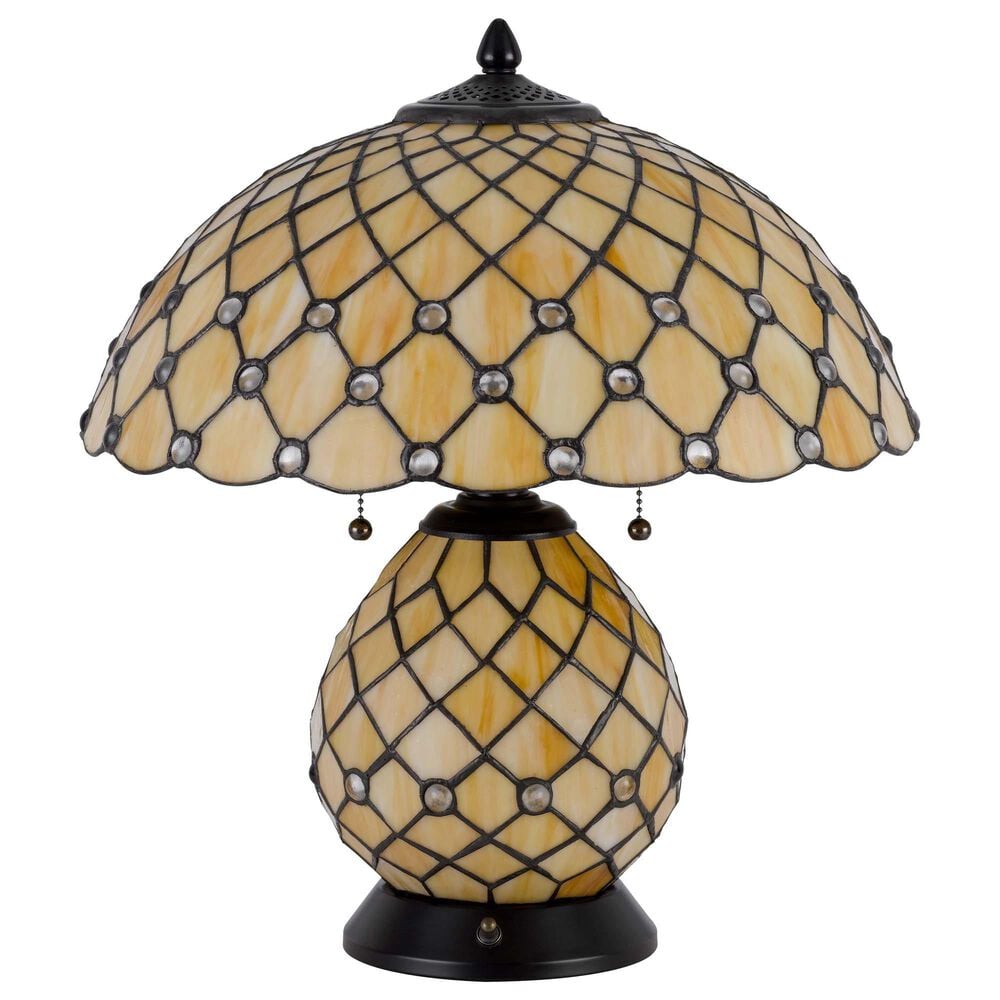 Cal Lighting Valetta Tiffany Table Lamp in Amber and Black, , large