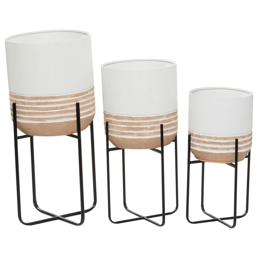 Maple and Jade Indoor/Outdoor Planter with Removable Stand in White, Light Brown, Gray and Matte Black &#40;Set of 3&#41;, , large