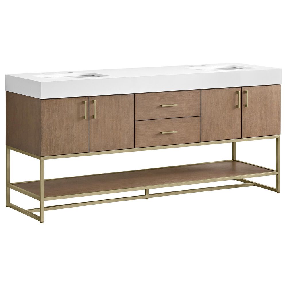 37B Mauri 72" Double Bathroom Vanity with Metal Base in Walnut Drift with High-Profile 4" White Composite Stone Top, , large