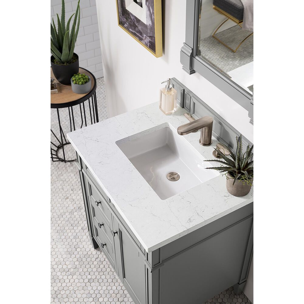 James Martin Vanities Brittany 30&quot; Single Bathroom Vanity in Urban Gray with 3 cm Eternal Jasmine Pearl Quartz Top and Rectangle Sink, , large