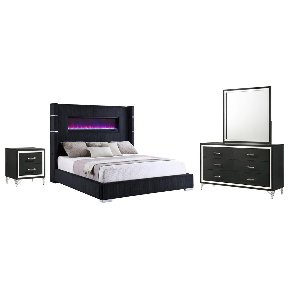 Coaster Tisdall and Lucia 4-Piece Eastern King Bedroom Set in Black and Chrome, , large