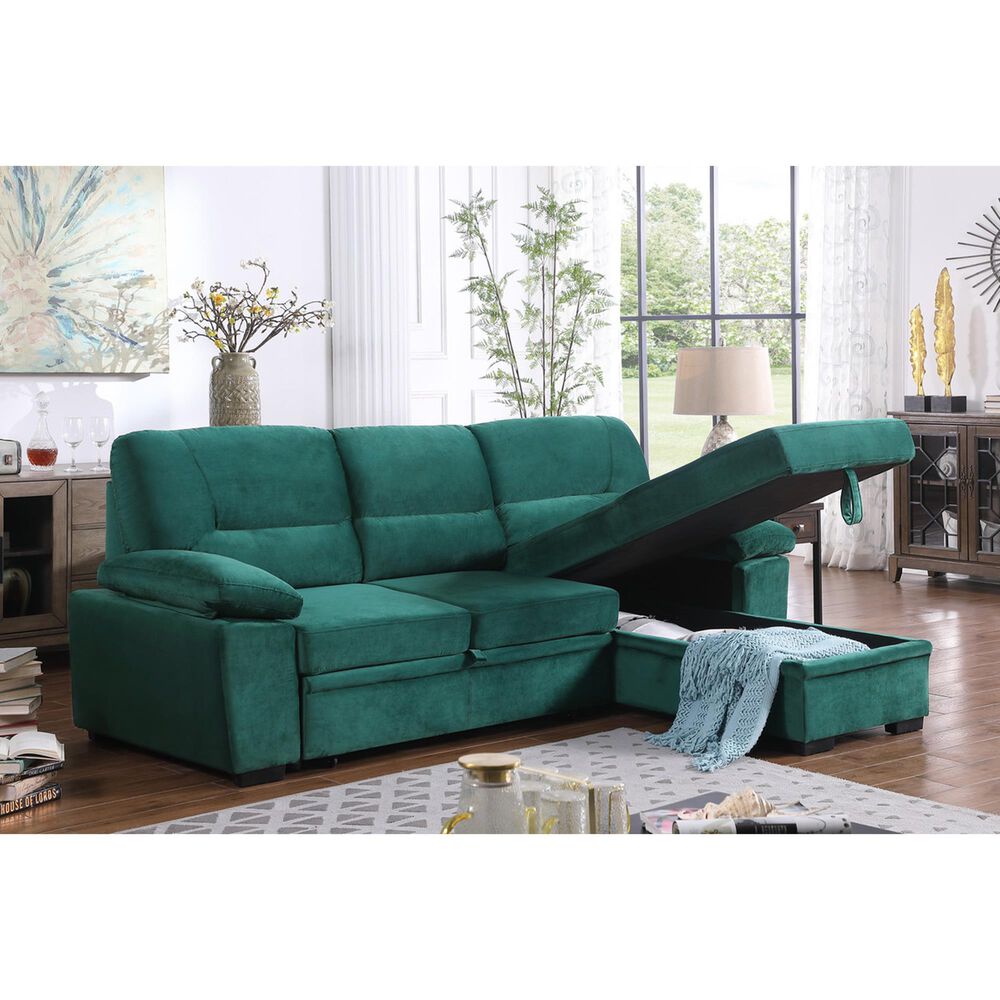 HOMLUX 97.5"W Velvet Sleeper Sectional Sofa with Reversible Storage Chaise, in Green, , large