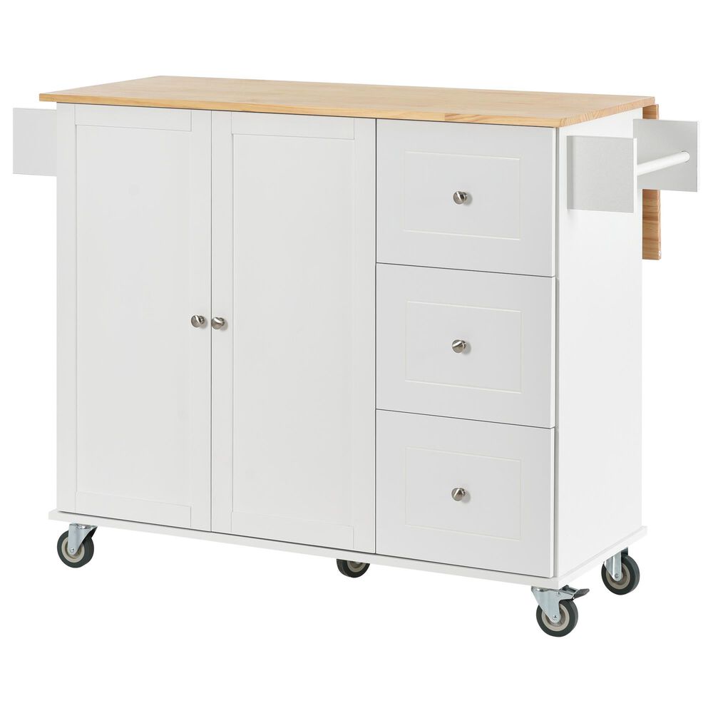 HOMLUX 53" Rolling Mobile Kitchen Island with Solid Wood Top and Locking Wheels in White, , large