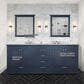 Lexora Home Dukes 80" Double Bathroom Vanity in Navy Blue with 2 cm White Carrara Marble Top and Rectangular Sinks, , large