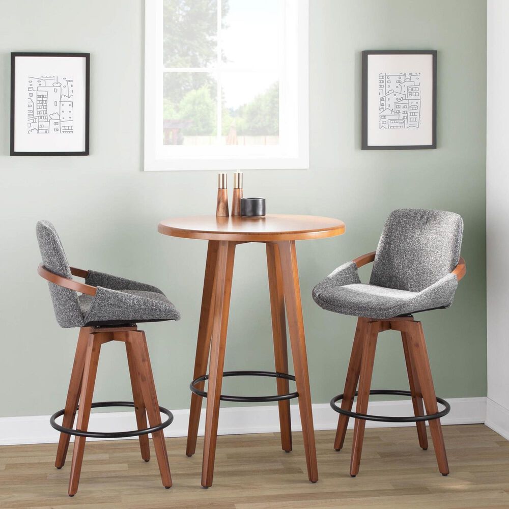 Lumisource Cosmo Swivel Counter Stool with Grey Noise Cushion in Walnut and Black, , large