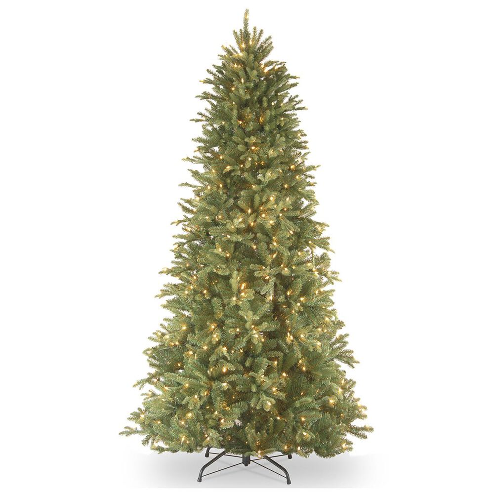National Tree 7.5" Feel Real Tiffany Fir Slim Hinged Tree with 600 White Lights, , large