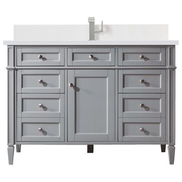 James Martin Vanities Brittany 48" Single Bathroom Vanity in Urban Gray with Single Hole 3 cm White Zeus Quartz Top and Rectangular Sink, , large