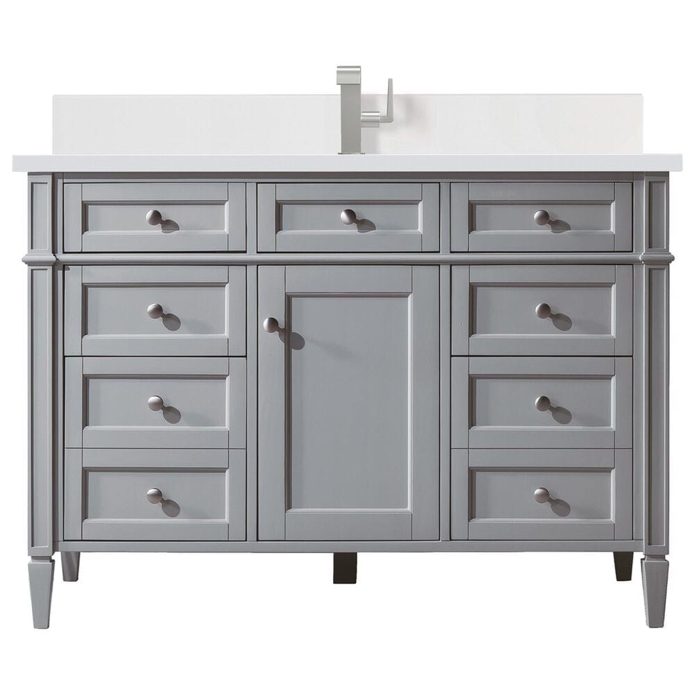 James Martin Vanities Brittany 30" Single Bathroom Vanity in Urban Gray with Single Hole 3 cm White Zeus Quartz Top and Rectangular Sink, , large
