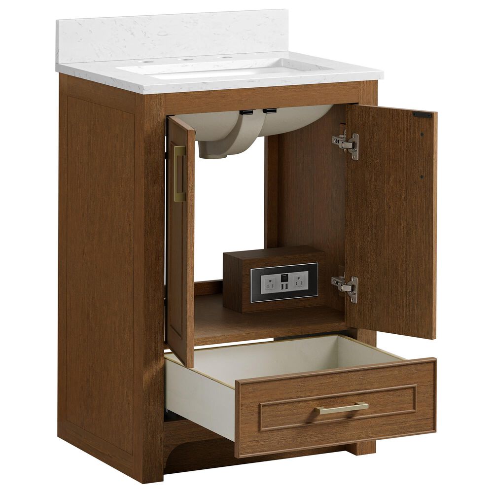 37B Lucerne 24" Single Bathroom Vanity Cabinet in Dark Maplewood with Marble Top and Backsplash, , large