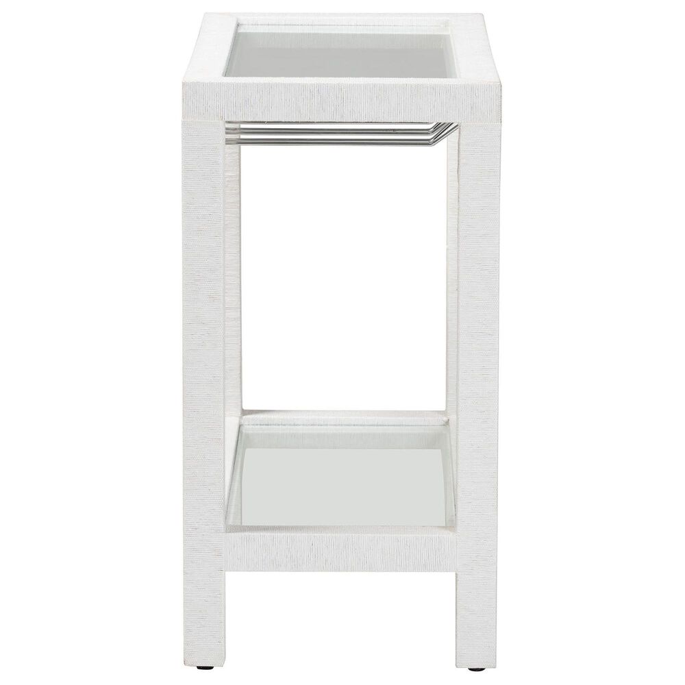 Baxton Studio Oaklynn Two-Tier Bar Table with Glass Shelves and Stemware Rack in White, , large