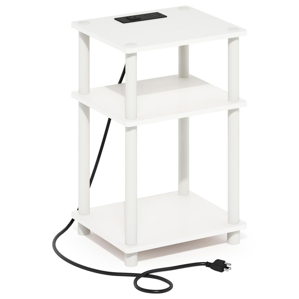 HOMLUX 3-Tier Turn-N-Tube End Table with Charging Station in White, , large