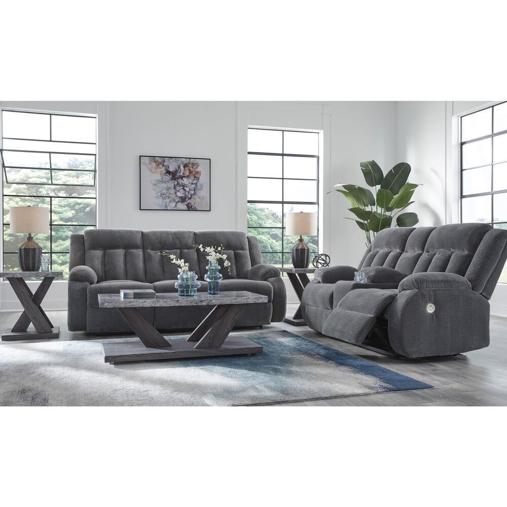Ashley Observation Power Reclining Sofa with Drop Down Table in Steel Velvet, , large