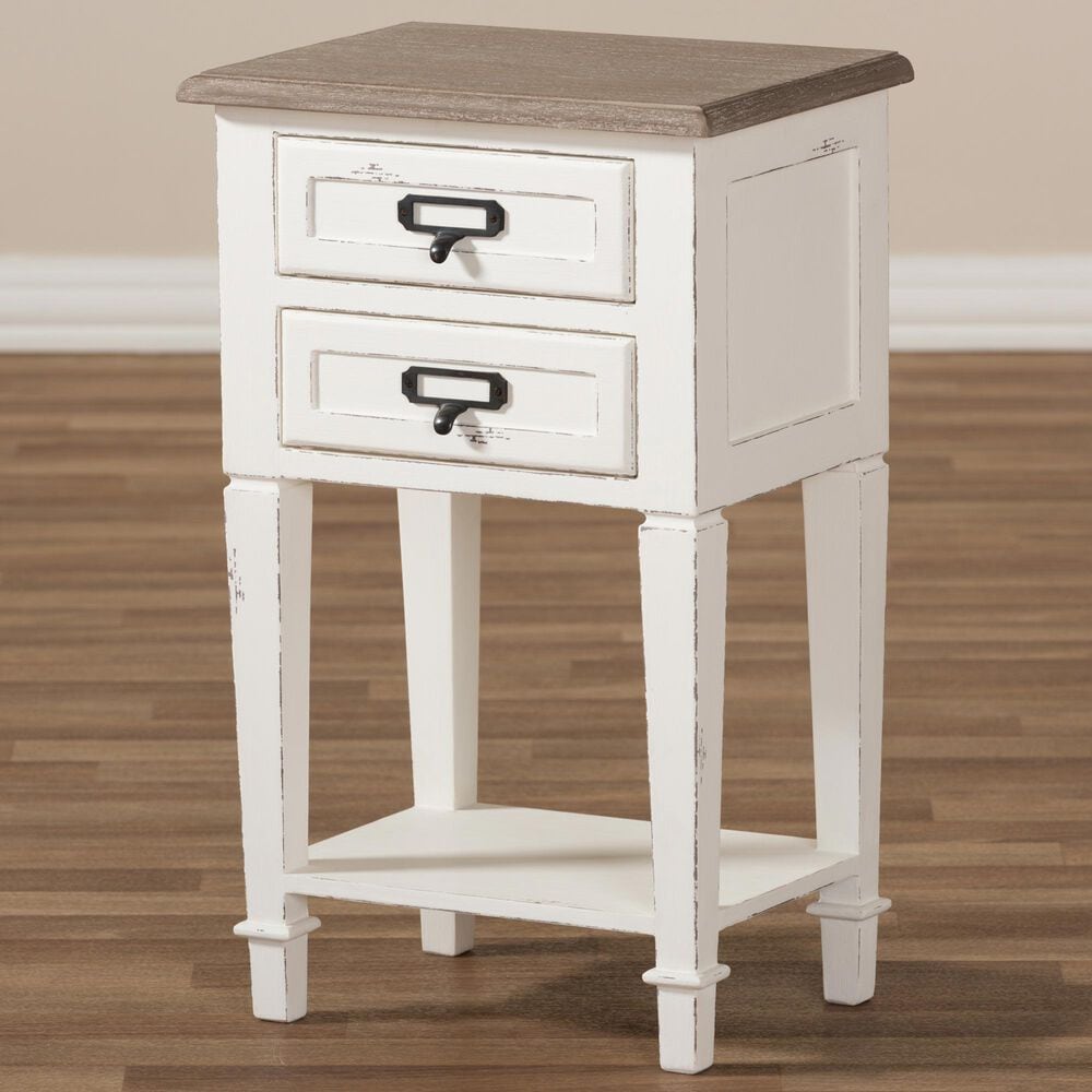 Baxton Studio Dauphine 2-Drawer Nightstand in White and Natural, , large
