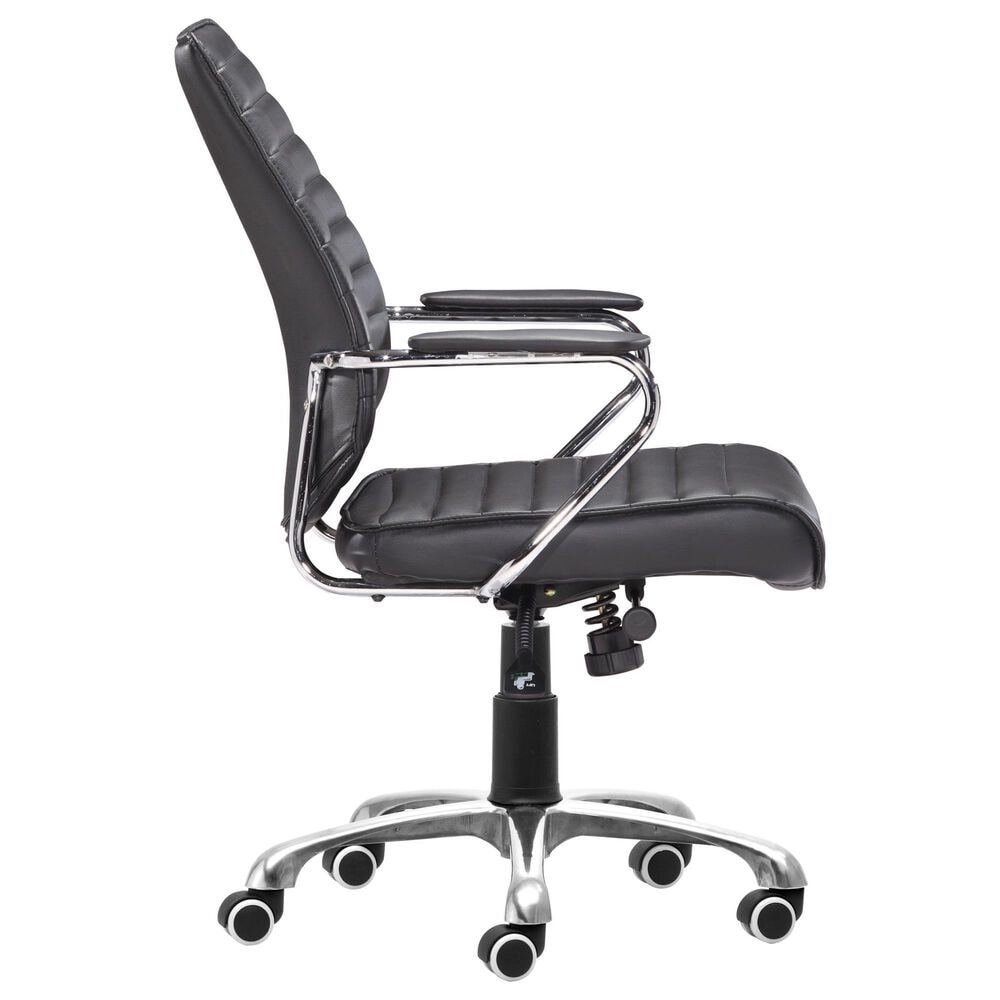 Zuo Modern Enterprise Low Back Office Chair with Black Faux Leather in Chrome, , large