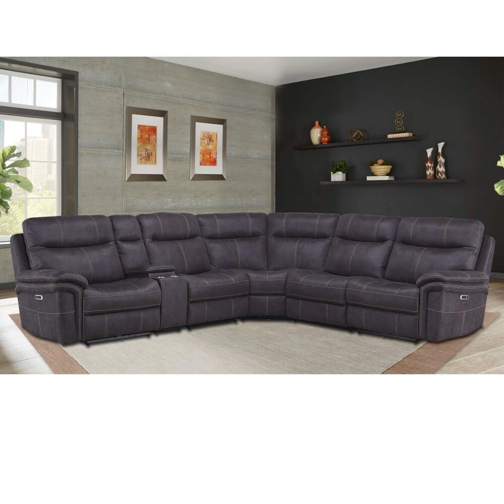 Simeon Collection Mason 6-Piece Power Reclining Left Facing Curved Sectional with Headrest in Gray, , large
